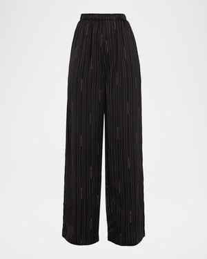 Balenciaga Logo Striped Satin Wide-Leg Pajama Pants - Black