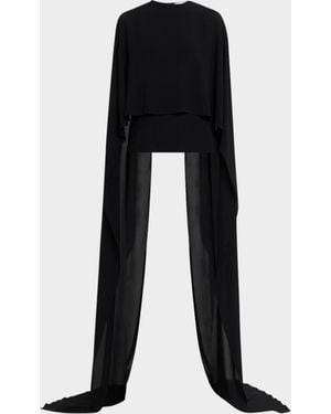 Michael Kors Silk Chiffon Streamer Capelet Blouse - Black