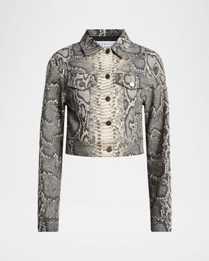 Gabriela Hearst Bronte Snakeskin-Print Crop Denim Jacket - White