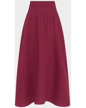 Gabriela Hearst Penelope Pintuck Drop-Waist Maxi Linen Skirt - Red