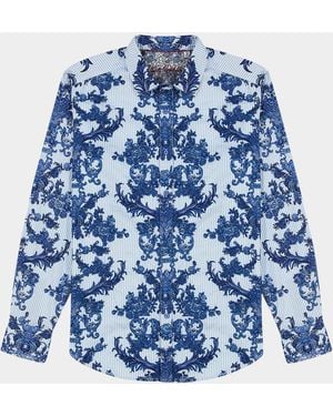 Robert Graham Bayswater Pinstripe Damask Stretch Sport Shirt - Blue