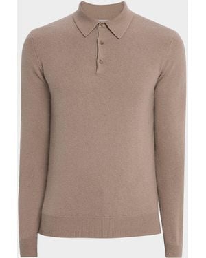 Neiman Marcus Cashmere Long-Sleeve Polo Sweater - Brown