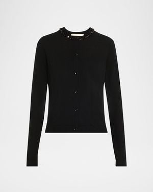 Jason Wu Beaded Satin & Merino Wool Cardigan - Black