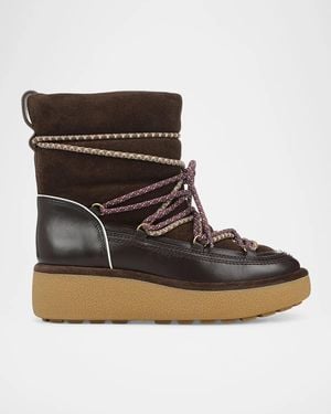 Veronica Beard Kirsta Leather Lace-Up Platform Snow Boots - Black
