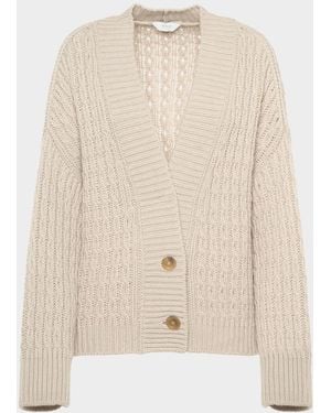 Malo Anna Cashmere Cable-Knit V-Neck Cardigan - Natural