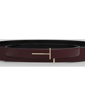 TOM FORD Boutique Slim T Reversible Leather Belt - Gray