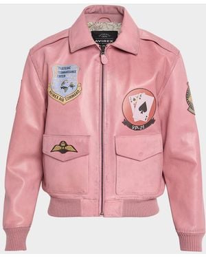 Avirex Apos;S Leather Flight Aviator Jacket - Pink