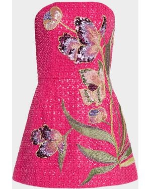 HELSI Frida Floral Applique Strapless Beaded Mini Dress - Pink