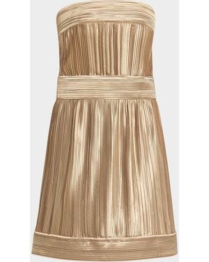 Giorgio Armani Strapless Metallic Pleated Bustier Mini Dress - Natural
