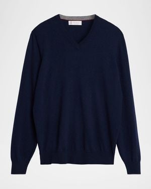 Brunello Cucinelli Cashmere Classic Fit V-Neck Sweater - Blue