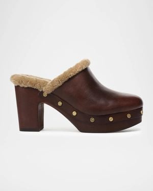 Veronica Beard 95Mm Larken Shearling-Lined Leather Clogs - Brown