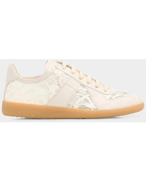 Maison Margiela Replica Lace-Trim Leather Sneakers - White