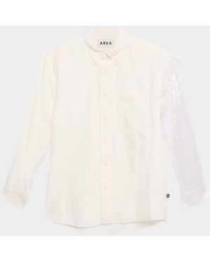 Area Deconstructed Sequined Sleeve Button-Down Shirt - Natural