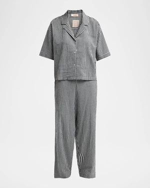 Papinelle Gingham Seersucker Cotton-Blend Pajamas - Gray