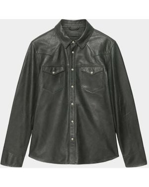 John Varvatos Apos;S Sage Leather Western Shirt - Gray