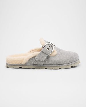 Stuart Weitzman Chrystie Shearling-Lined Flannel Mules - White