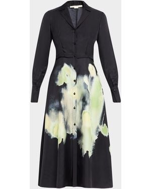 Jason Wu Watercolor Floral Silk Shirtdress - Blue
