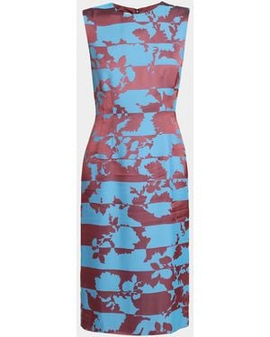 Dries Van Noten Delavina Paneled Floral Jacquard Sleeveless Dress - Blue