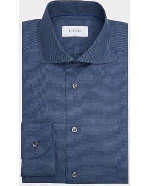 Eton Wrinkle-Free Houndstooth Flannel Slim Fit Dress Shirt - Blue