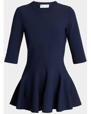 Stella McCartney Elbow-Sleeve Compact Knit Peplum Top - Blue