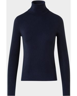 Akris Turtleneck Cashmere-Silk Long-Sleeve Sweater - Blue