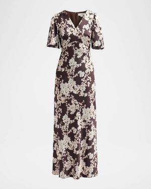 Sachin & Babi Mae Floral Empire Column Gown - White