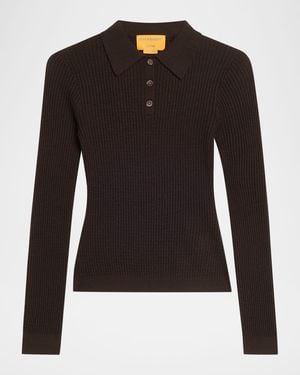 Guest In Residence Shrunken Long-Sleeve Cashmere Polo - Black