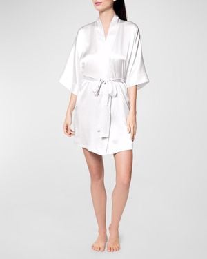 Christine Lingerie Solid Silk Short Robe - Blue