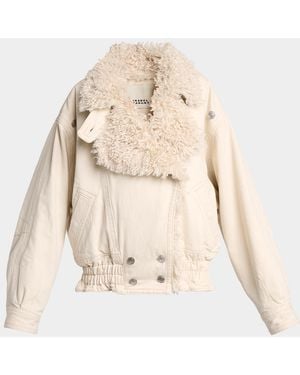 Isabel Marant Valineo Sherpa-Lined Denim Jacket - Natural