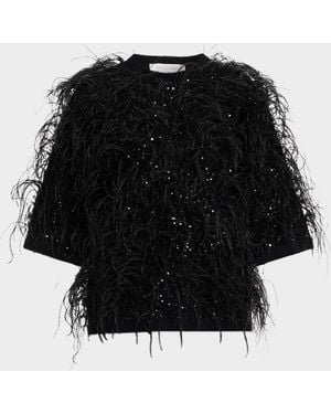 Michael Kors Sequin & Feather Cashmere Sweater - Black