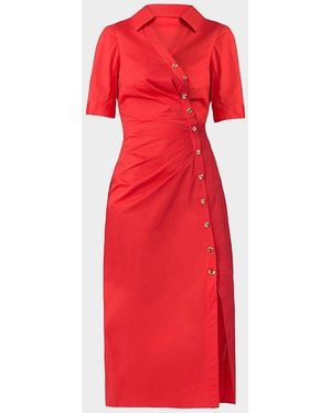 Shoshanna Emmett Stretch Cotton Midi Shirtdress - Red
