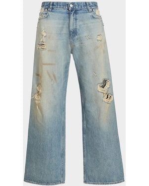 EZR Apos;S Distressed Straight-Leg Baggy Denim Jeans - Blue