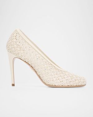Ferragamo 95Mm Sol Embellished Macrame Pumps - Natural