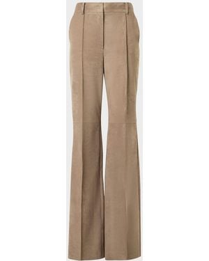 Akris Pintuck Suede Wide-Leg Pants - Natural