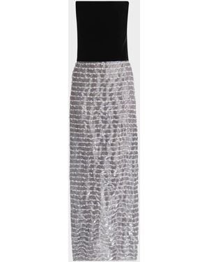 Giorgio Armani Strapless Velvet Bustier Iridescent Textured Silk Gown - White