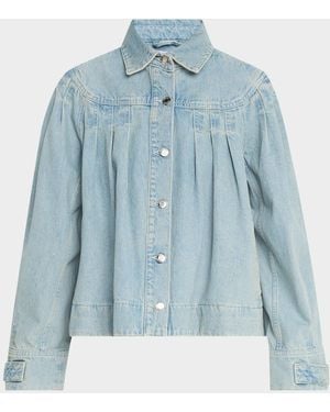 Merlette Easton Pleated Cotton Denim Jacket - Blue