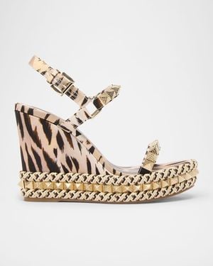 Christian Louboutin Pyraclou Leopard Spike Wedge Sandals - Metallic