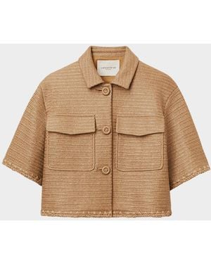 Lafayette 148 New York Raffia-Effect Boxy Cropped Jacket - Natural