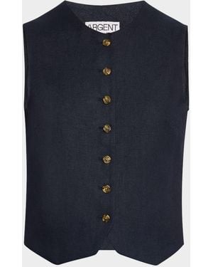 Argent Basketweave Linen Waistcoat - Blue
