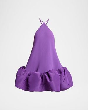 Balenciaga Silk Balloon Ruffle Mini Halter Dress - Purple