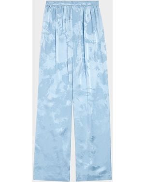 Balenciaga Logo Silk Jacquard Wide-Leg Pajama Pants - Blue