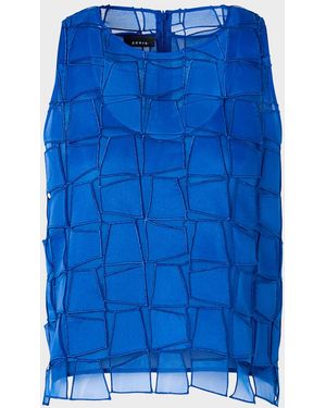 Akris Embroidered Organza Sleeveless Blouse - Blue