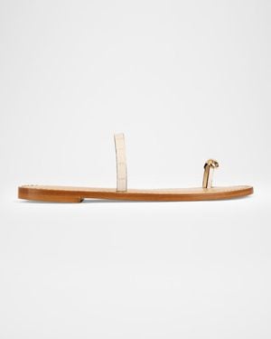 Amanu The Kibera Croc-Embossed Leather Toe-Ring Flat Sandals - White