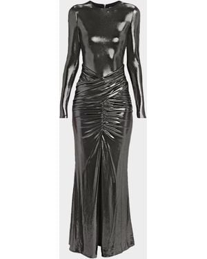Et Ochs Stealla Metallic Ruched Long-Sleeve Gown - Gray
