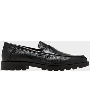 Santoni Apos;S Rock Deerskin Lug-Sole Penny Loafers - Black