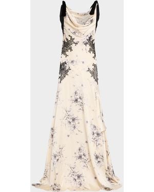 Cinq À Sept Hand-Sketched Floral Cowl-Neck Gown - Natural