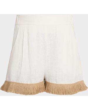JBQ Mia Fringe-Trim Linen Shorts - White
