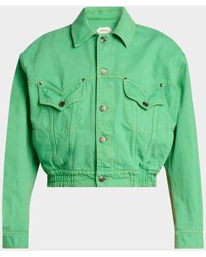 Versace Oversized Blouson Denim Jacket - Green