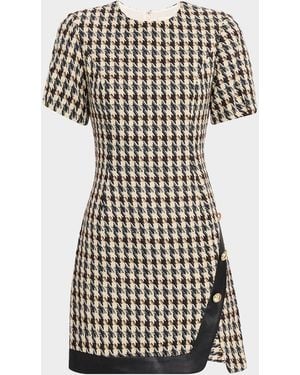 Shoshanna Irene A-Line Houndstooth Tweed Mini Dress - Black