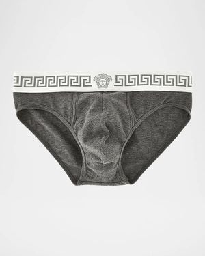 Versace Medusa Head Greco-Trim Jersey Brief - Gray